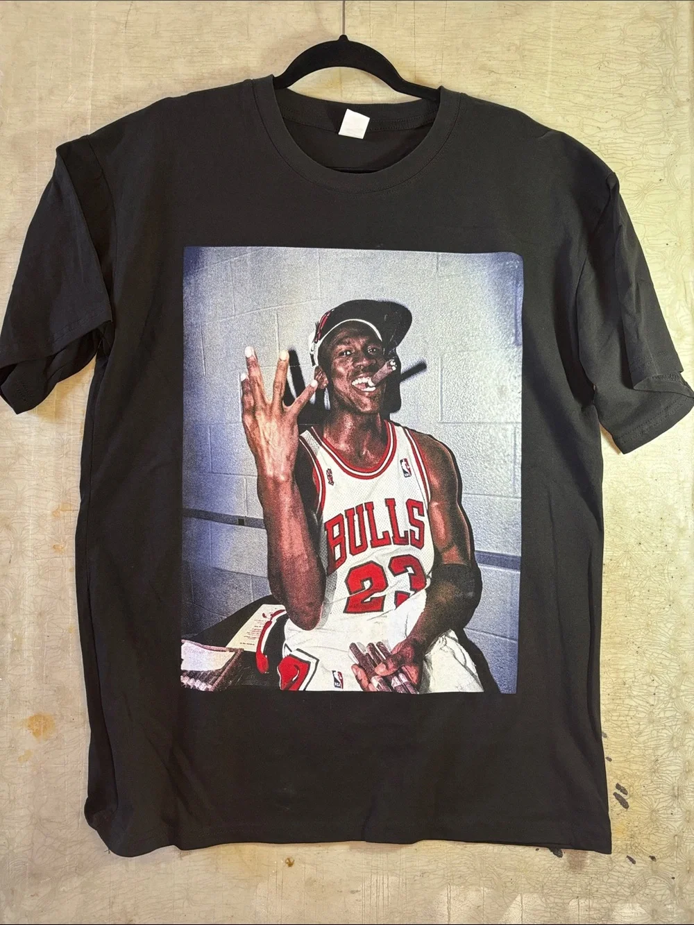 Jordan Black Graphic Tee with Red Bulls Jersey Print